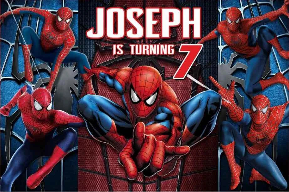 Customized Photography Studio Props Cartoon Superhero City Background Fecoration Children's Happy Birthday Outdoor Party Banner