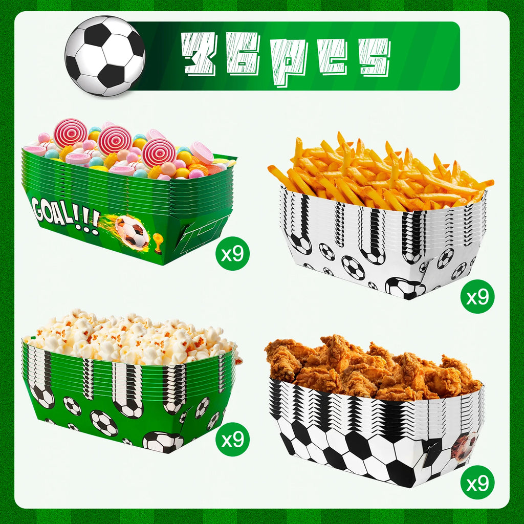 36 Pcs Soccer Party Favors Large Soccer Plates Paper Trays Serving Tray Soccer Party Nachos Food Boats Disposable Soccer Bowls - Big Tim's Magic Emporium