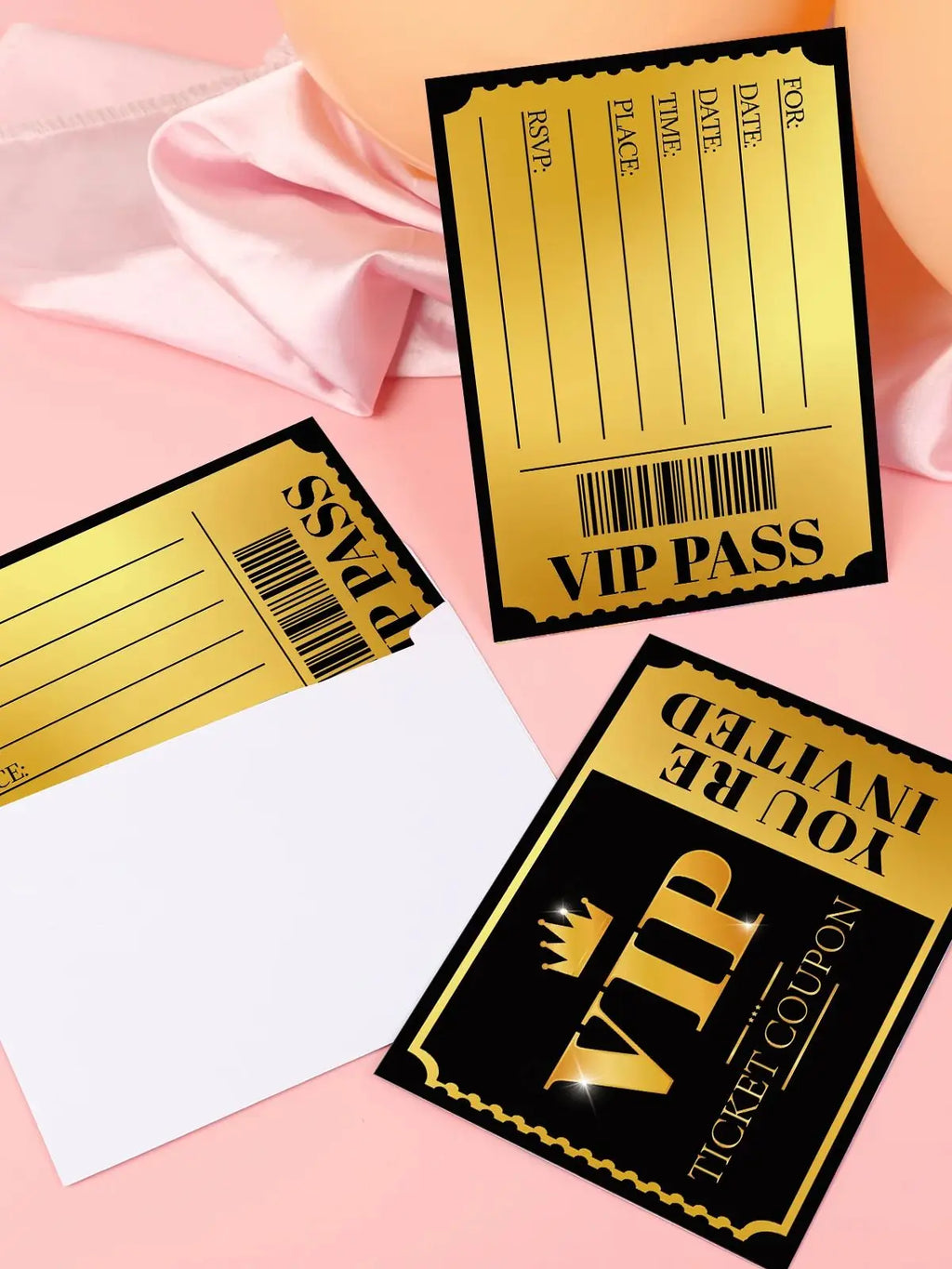 20 VIP party invitations, double-sided gold and silver, themed birthday celebration invitation cards, paper tickets for various - Big Tim's Magic Emporium