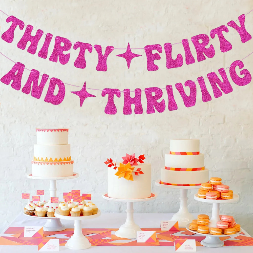 Hot Pink Thirty Flirty And Thriving Banner Talk Thirty to Me Banner for Women's 30th Birthday Party Decorations - Big Tim's Magic Emporium