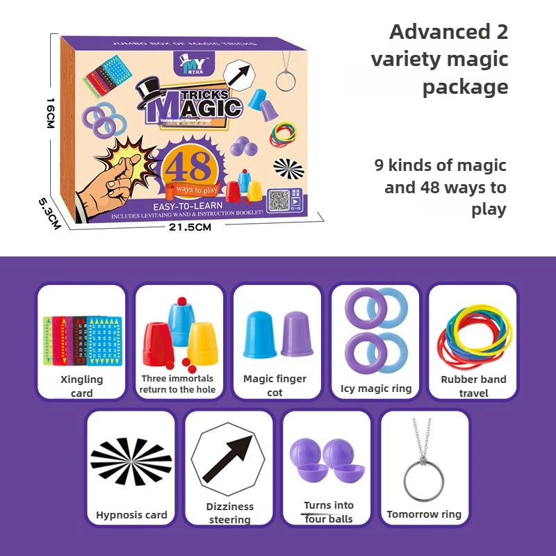 Magic Tricks Kit Beginner Children Magic Set with Performance Props Interactive Playing Cards Illusion Toys Close-up Magic Props