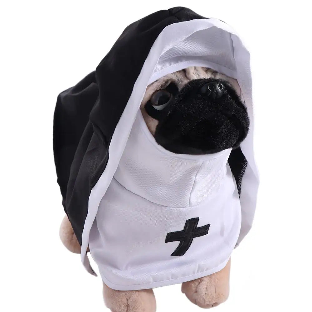 Cat Puppy Pet Nun Cloak Role Play Soft Pet Cat Halloween Costumes Black/white Breathable Cat Cosplay Costume Sets Cosplay Dress