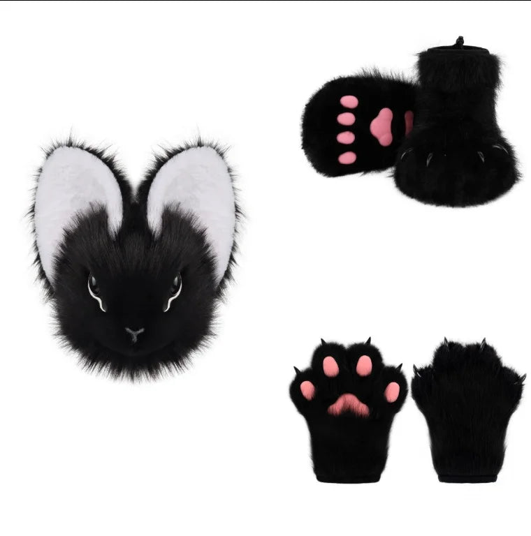 Big Ear Rabbit Head Cover Cosplay Costumes Original Realistic Furry Animal Kigurumi Halloween Wearable Fursuit Accessories - Big Tim's Magic Emporium
