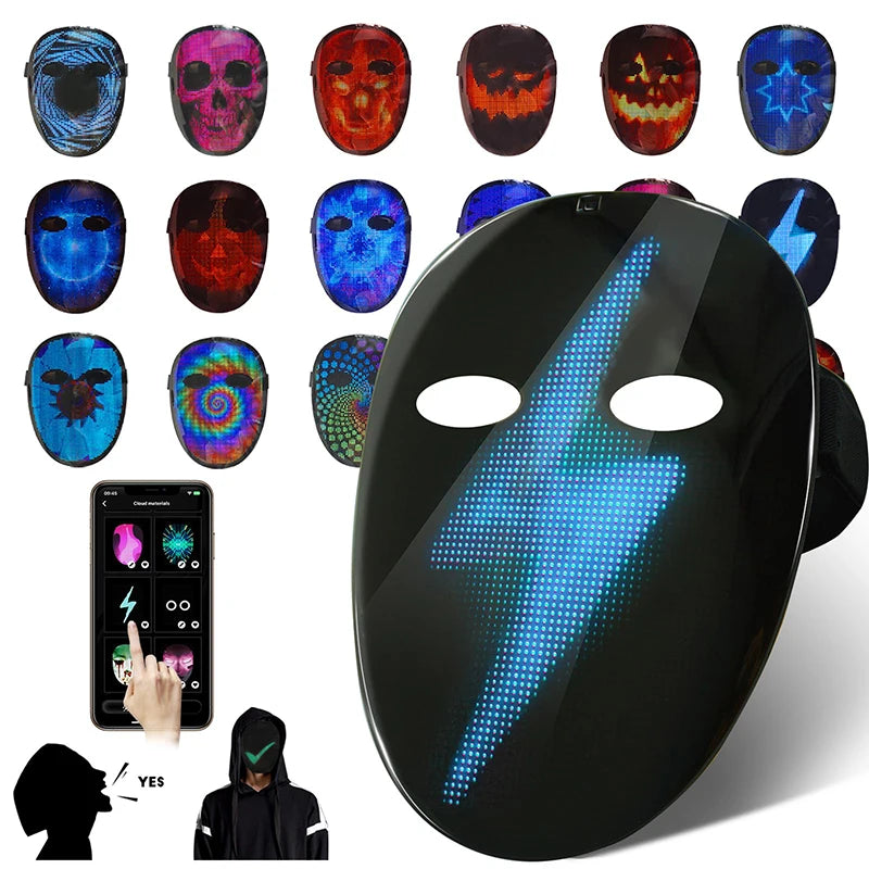 HD Luminous LED Mask with Voice Recognition Gesture Sensing Support Video Animation Programmable App Light up Mask - Big Tim's Magic Emporium