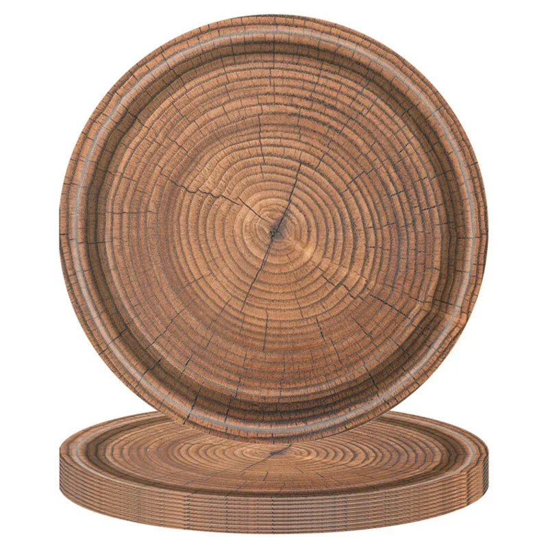20Pcs Disposable Party Plates, Retro Wood Grain Design, 7 & 9 Inch Paper Plates for Birthday, Holiday, Picnic, Home Use - Big Tim's Magic Emporium