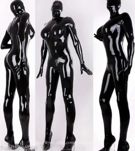 Latex Overall Rubber Gummi Ganzanzug Catsuit Chest stitching Mask Suit Black Halloween - Big Tim's Magic Emporium