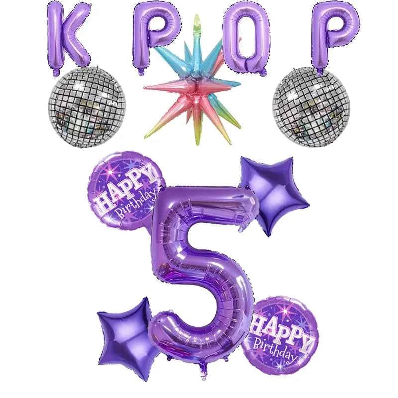 12pc themed party balloon, 32 inch purple digital balloon, KPOP paired with purple birthday balloon and star shaped balloon.
