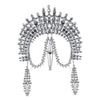 Exaggerated Rhinestone Tassel Crown Headpiece