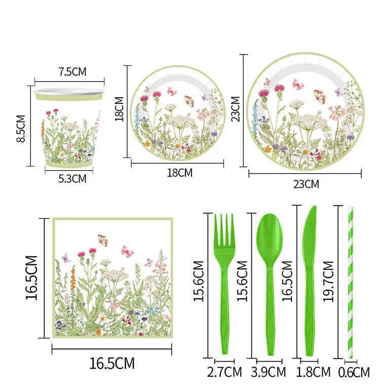 240pcs Spring Flowers Fresh Disposable Paper Tableware Wildflower Plate Birthday Party Decoration Party Supplies Party - Big Tim's Magic Emporium