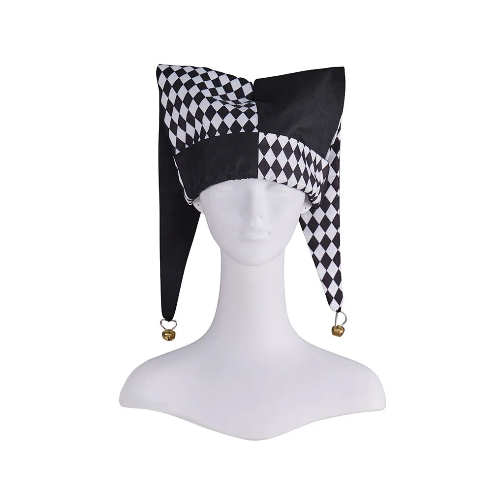 Jester Costume Hat Women Harlequin Jester Halloween Party Fancy Chessboard Lattice Jester Cap With Gold Bells Headpiece - Big Tim's Magic Emporium