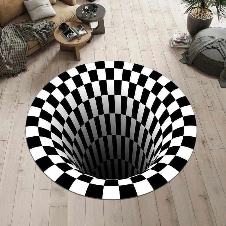 Optical Illusion Rug 3D Vortex Pattern Round Modern Design Retro Home Decoration Carpet