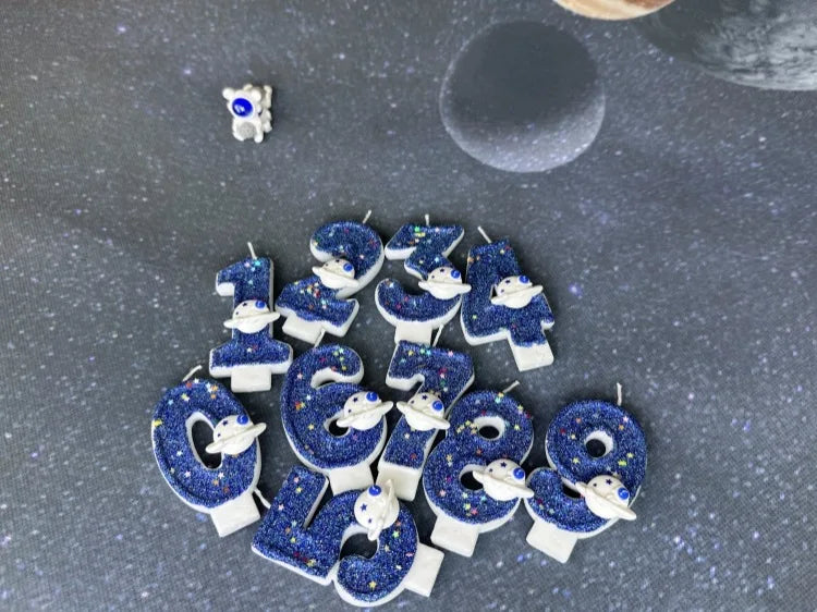 Boys Birthday Number Candle Cake Topper Blue Planetary Universe Children Baby Party One Year Old Dessert Decor Baking Supplies
