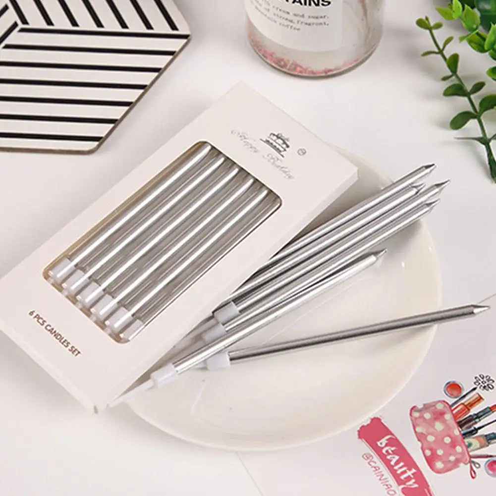 6pcs/Kit Birthday Cake Candles Gold Silver Candles Cupcake Decoration Baby Shower Wedding Party Decorative Candle Toppers