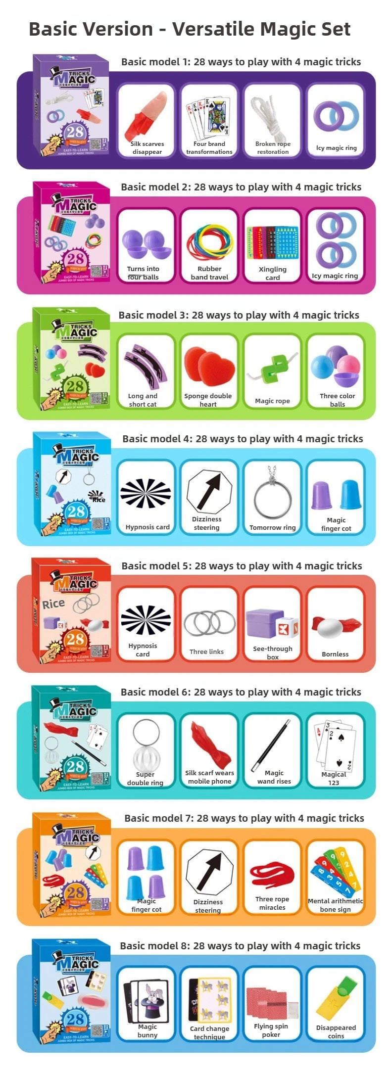 Magic Tricks Kit Beginner Children Magic Set with Performance Props Interactive Playing Cards Illusion Toys Close-up Magic Props