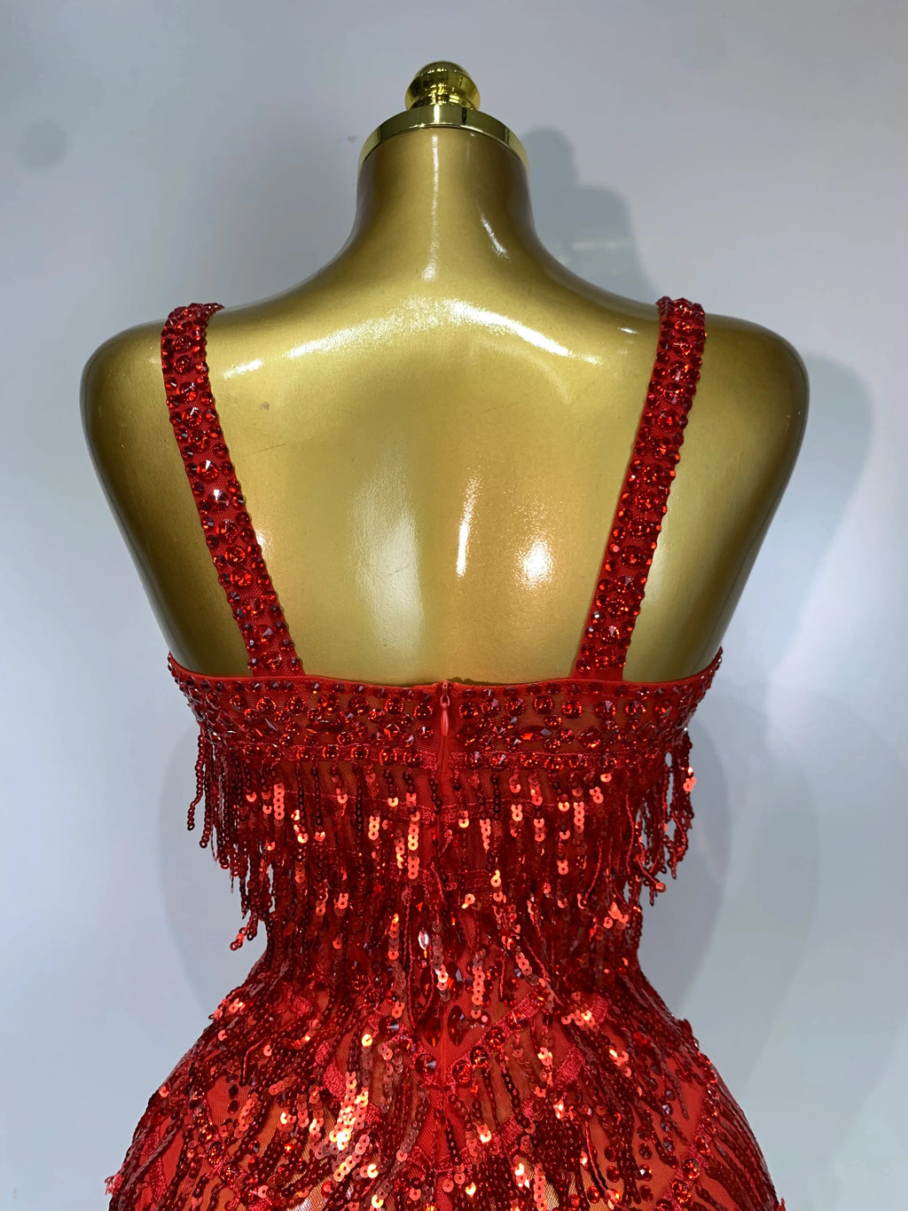 Sparkly Rhinestone Tassel Backless Mesh Bodysuit Luxury Stage Performance Costume