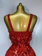 Sparkly Rhinestone Tassel Backless Mesh Bodysuit Luxury Stage Performance Costume