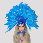 Caribbean Carnival Graduation Ball Feather Headdress & Stage Hair Accessory