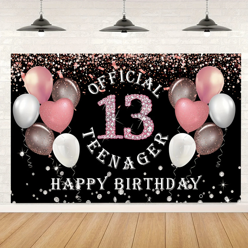 Rose gold girl's 13th birthday decoration, birthday party supporting photography background, 13th birthday party supplies