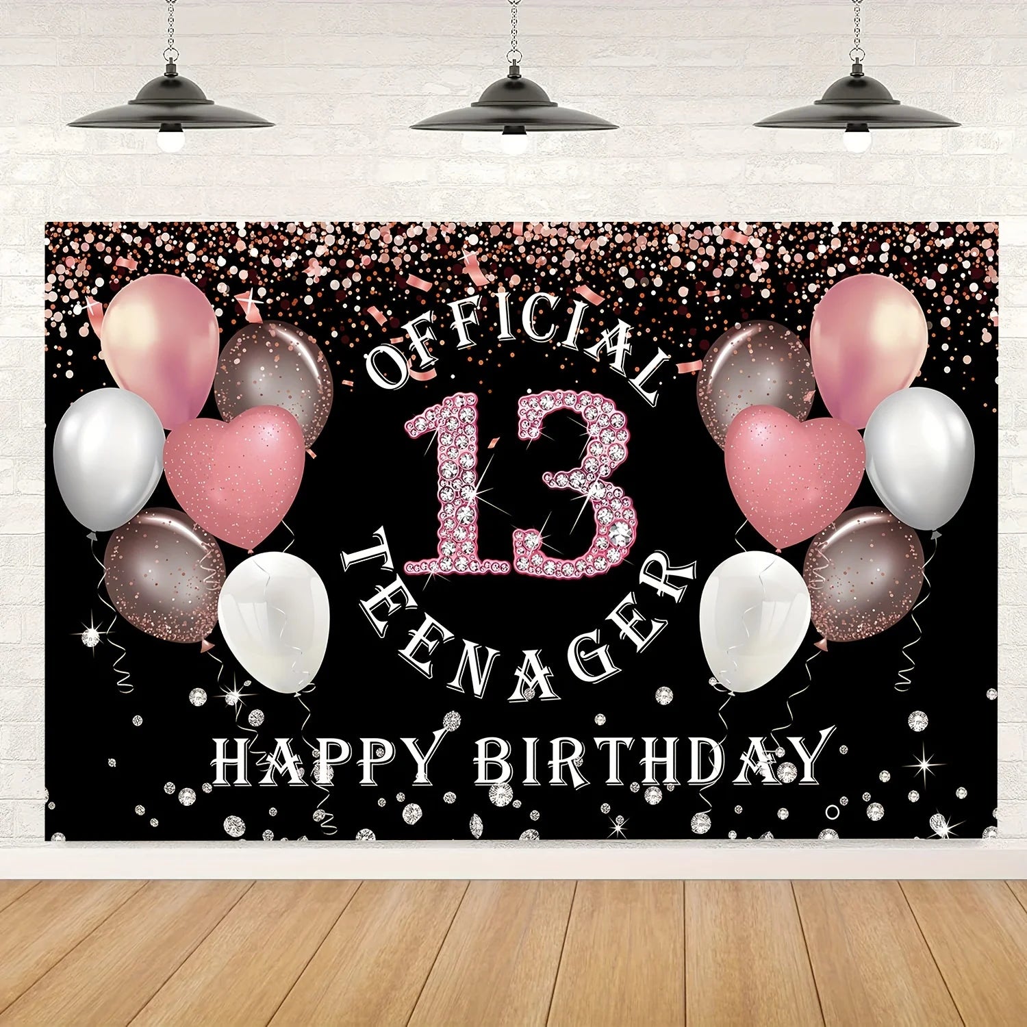 Rose gold girl's 13th birthday decoration, birthday party supporting photography background, 13th birthday party supplies