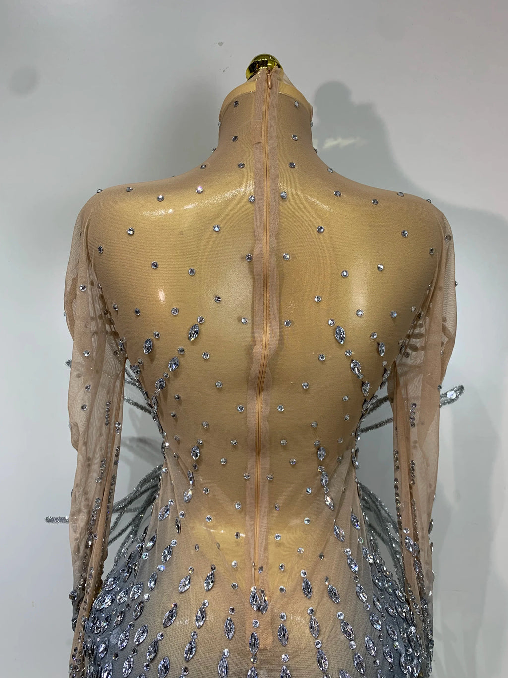 Luxury Shining Diamond See-Through Mesh Bodysuit Stage Performance Jumpsuit