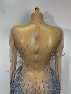 Luxury Shining Diamond See-Through Mesh Bodysuit Stage Performance Jumpsuit