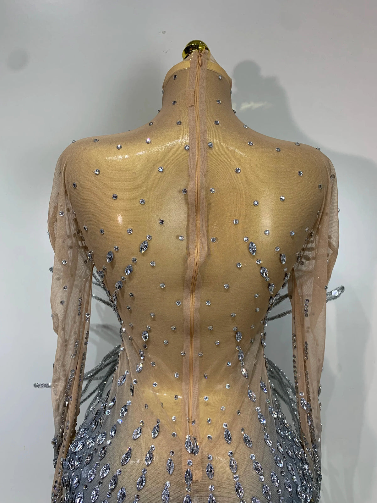 Luxury Shining Diamond See-Through Mesh Bodysuit Stage Performance Jumpsuit