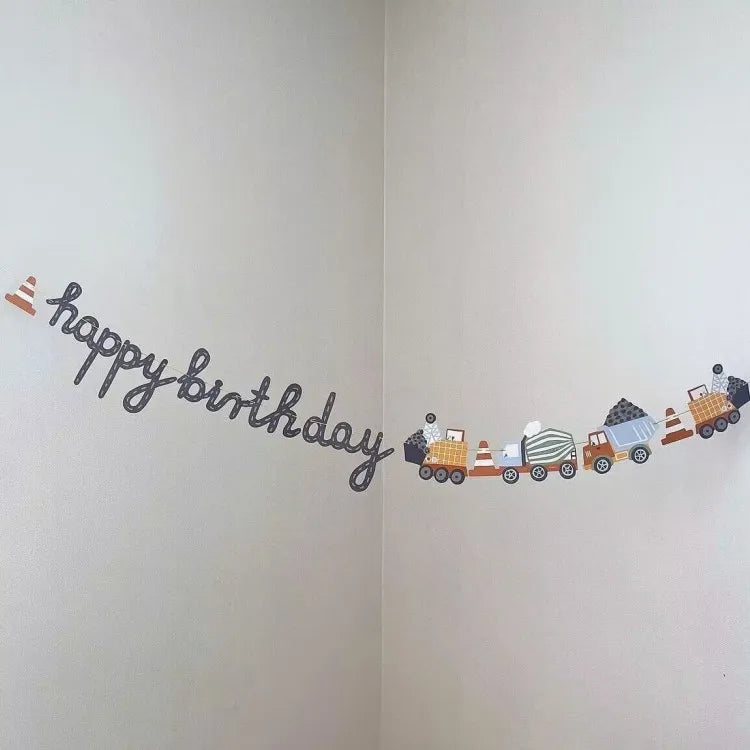 1set Happy Birthday Party Paper Banner Hanging Garland Flag Car Theme Kids 1st Birthday Party Balloons Decorations Baby Shower