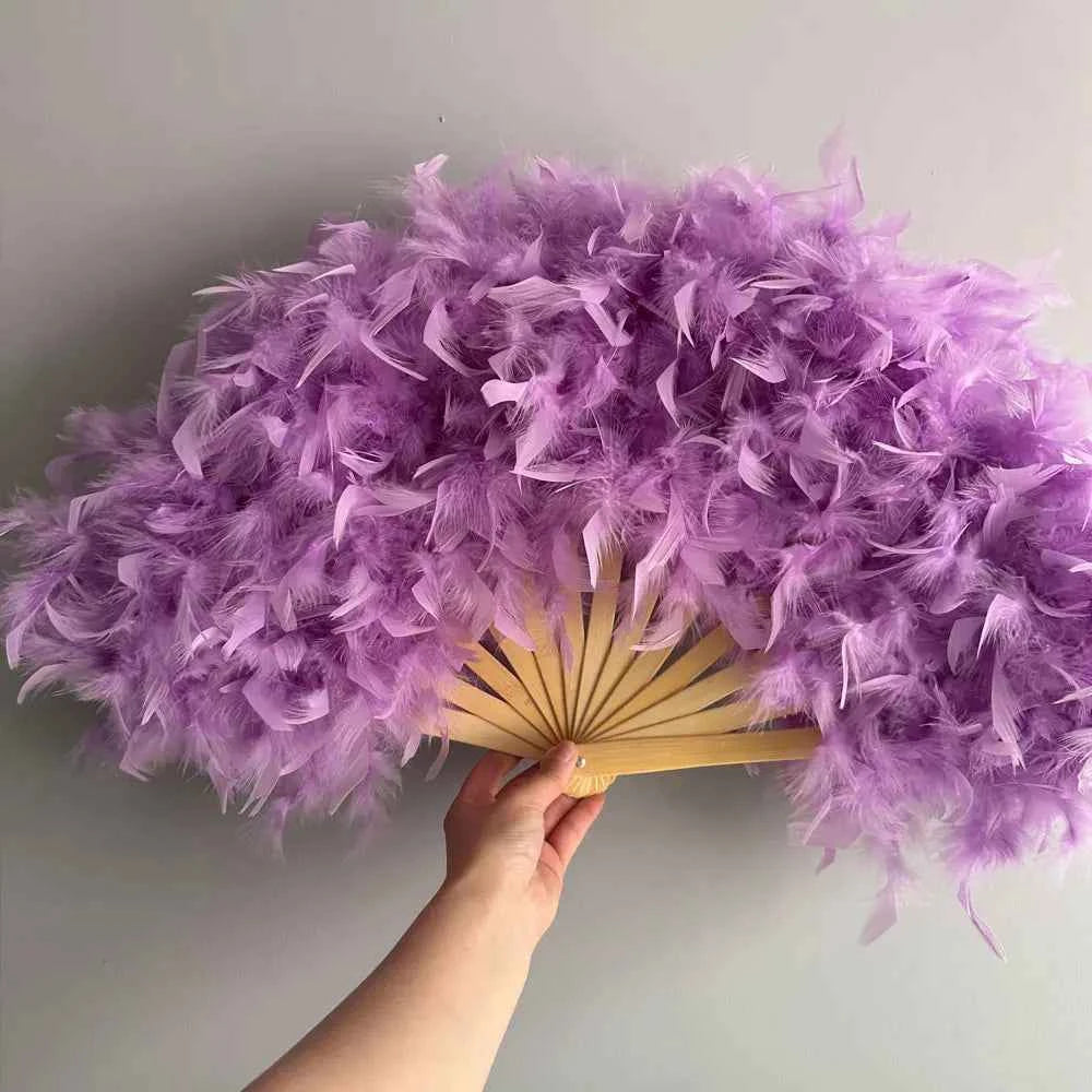 70*40cm Large Pink Feather Fan Stage Performance Dance Fan Photography Props Lolita Feather Folding Fan Wedding Party Decoration
