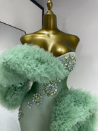 Luxury Prom Gowns Women Mint Green Strapless Breast Cups Puffy Rhinestones Maxi Long Runway Gala Gowns Evening Party Dress