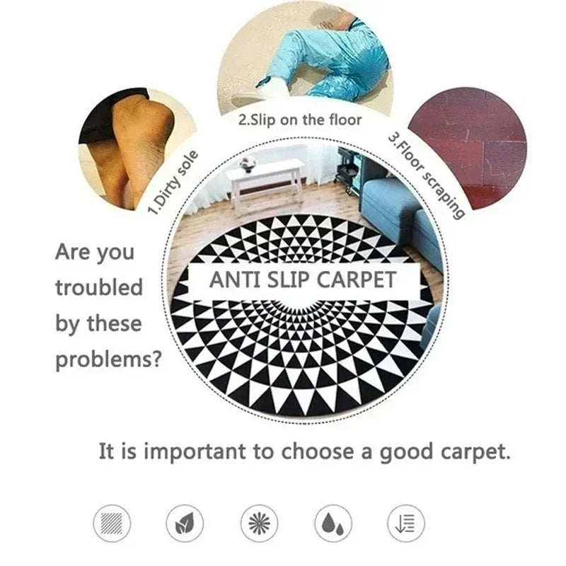 Optical Illusion Rug 3D Vortex Pattern Round Modern Design Retro Home Decoration Carpet