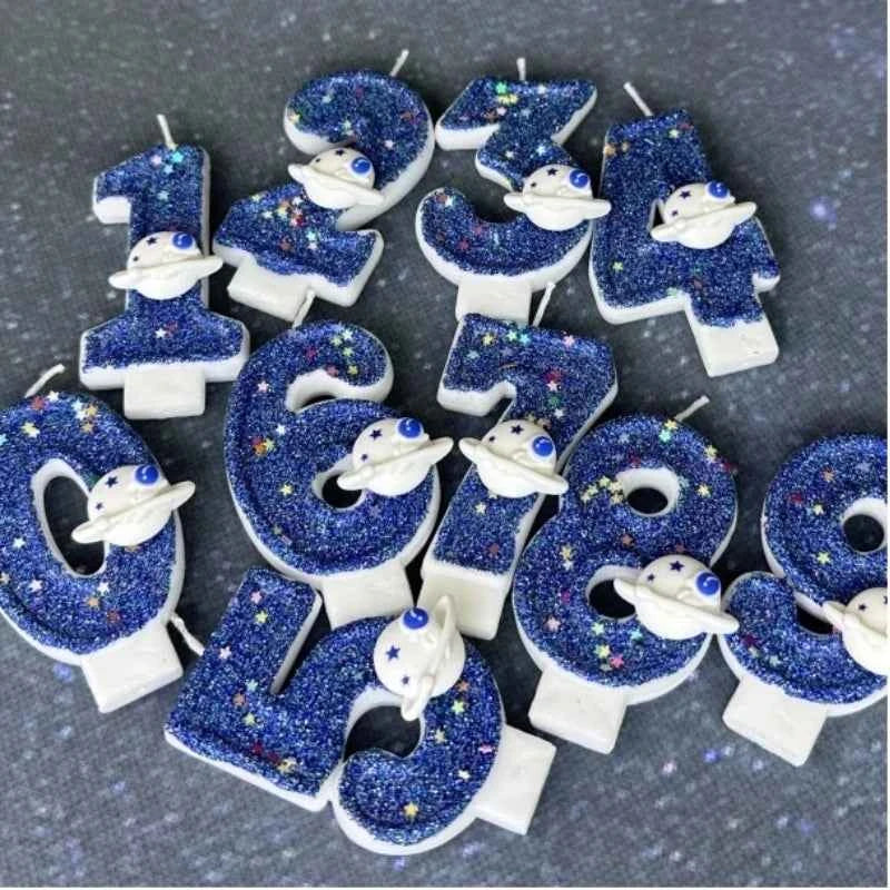Number Birthday Candles Cake Party Decoration Birthday Candles Planet Universe Blue Boys and Girls Number0-9 Star Blue Party