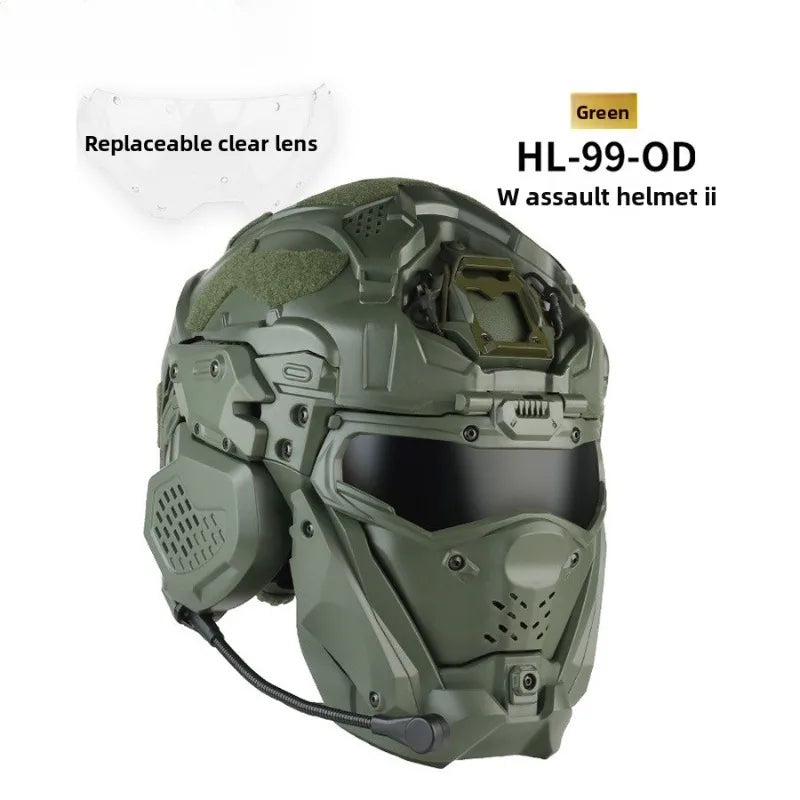 Full Face Helmet with Built-in HD Earphone, Flip-Up Mask & Anti-Fog Fan, Replaceable Lens & NVG Mount for Game/Role-Play/Riding - Big Tim's Magic Emporium