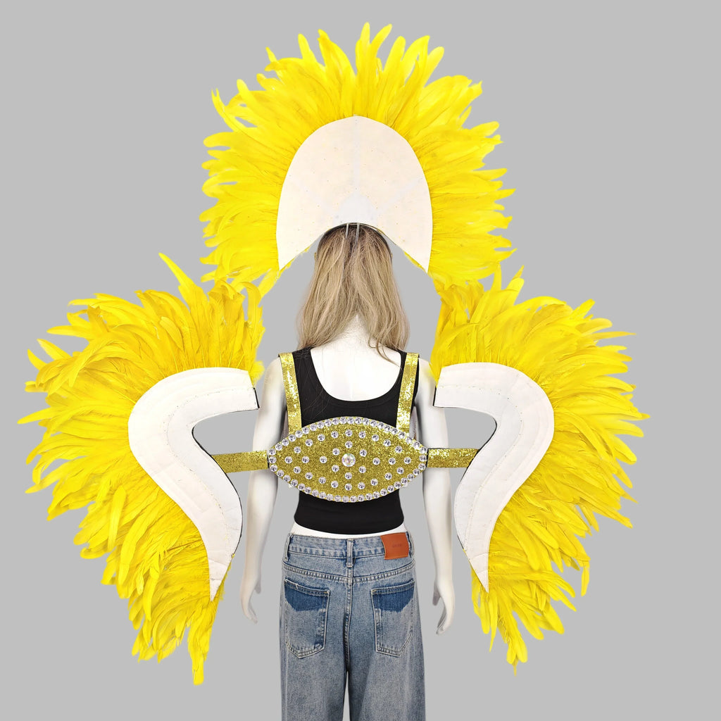Carnival Elegant Ladies Feather Headdress Wings Two-Piece Role Play Catwalk Halloween Masquerade Carnival Party Suit