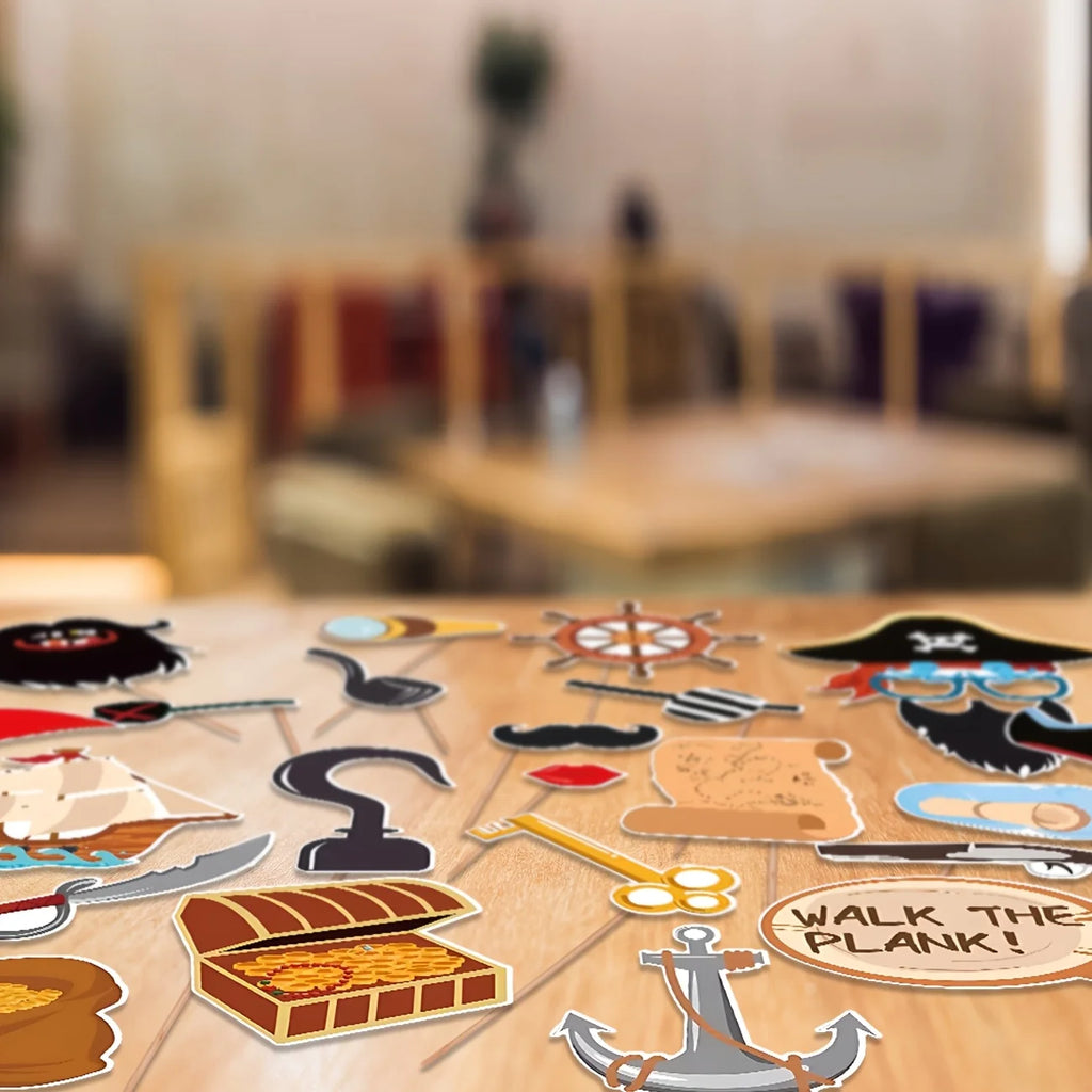 Pirate Party Supplies,Pirate Photo Booth Props Birthday Advanture Caribbean Ideals Skull Treatures Pirate Hat Patches Swords - Big Tim's Magic Emporium