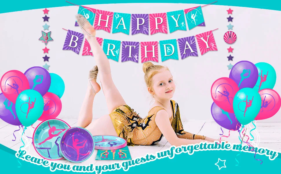 Gymnastics Birthday Party Supplies,78pcs Gymnastics Party Decorations&Tableware Kit Gymnastics Decorations for Birthday Party - Big Tim's Magic Emporium