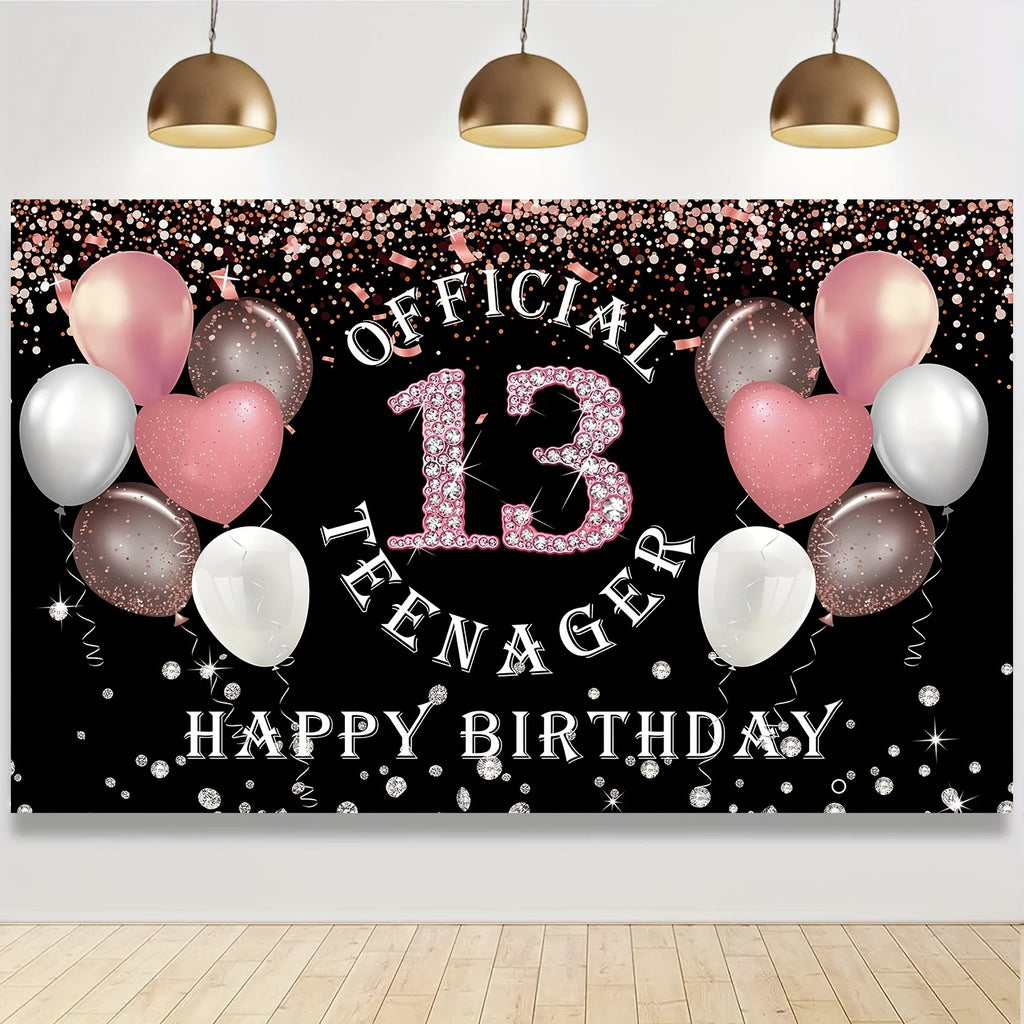 Rose gold girl's 13th birthday decoration, birthday party supporting photography background, 13th birthday party supplies