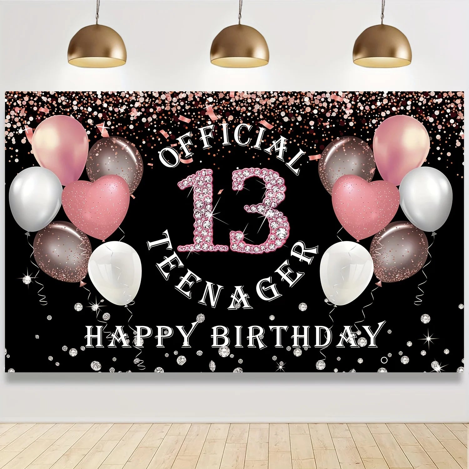 Rose gold girl's 13th birthday decoration, birthday party supporting photography background, 13th birthday party supplies