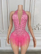 Crystal Rhinestone Fringe Sleeveless Bodysuit & Aerial Dance Leotard Costume
