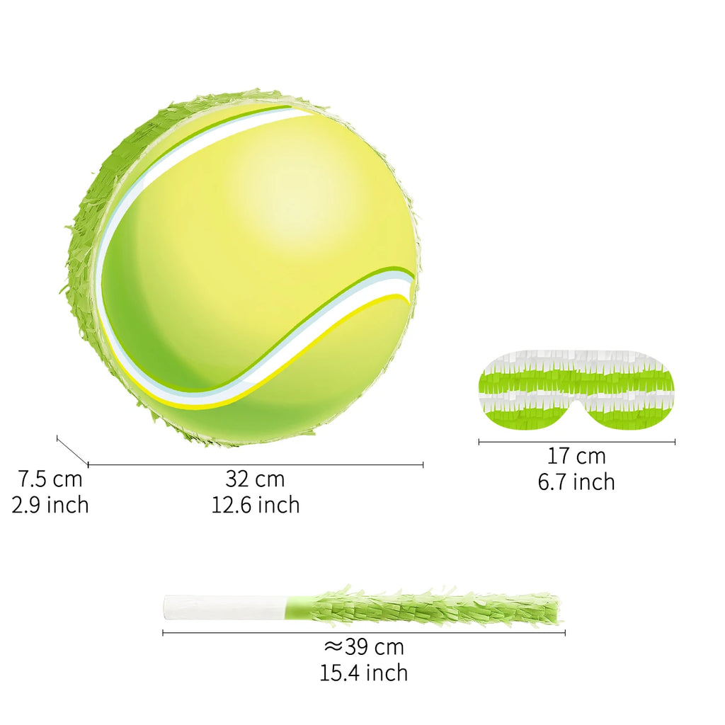 1Set Sports Tennis Theme Pinata Bundle with Blindfold Stick for Kids Birthday Baby Shower School Game Party Decoration