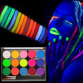 15-Color Uv Fluorescent Water-Based Face Paint Set, Body Painting, Easy to Apply, Easy to Wash Off, for Artistic Parties, Halloween, Carnival, Rainbow Role-Playing, Body Graffiti