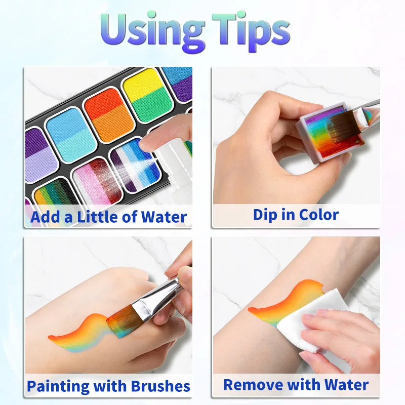 42 Color Face Painting Kit for Adults-Water Activated Paint Palette with Brush for Party,Tattoo,Carnival,Halloween,Makeup
