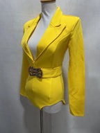 Women's Long Sleeve Blazer Bodysuit with Crystal Belt, V-Neck Zipper Stage & Concert Performance Costume