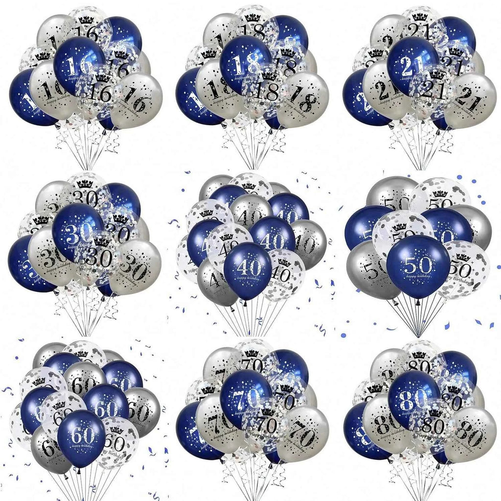 15Pcs 12 Inch 18th 21th 30th 40th 50th 60th 70th 80th Birthday Party Latex Balloons Anniversary Decoration Indoor Outdoor Decor