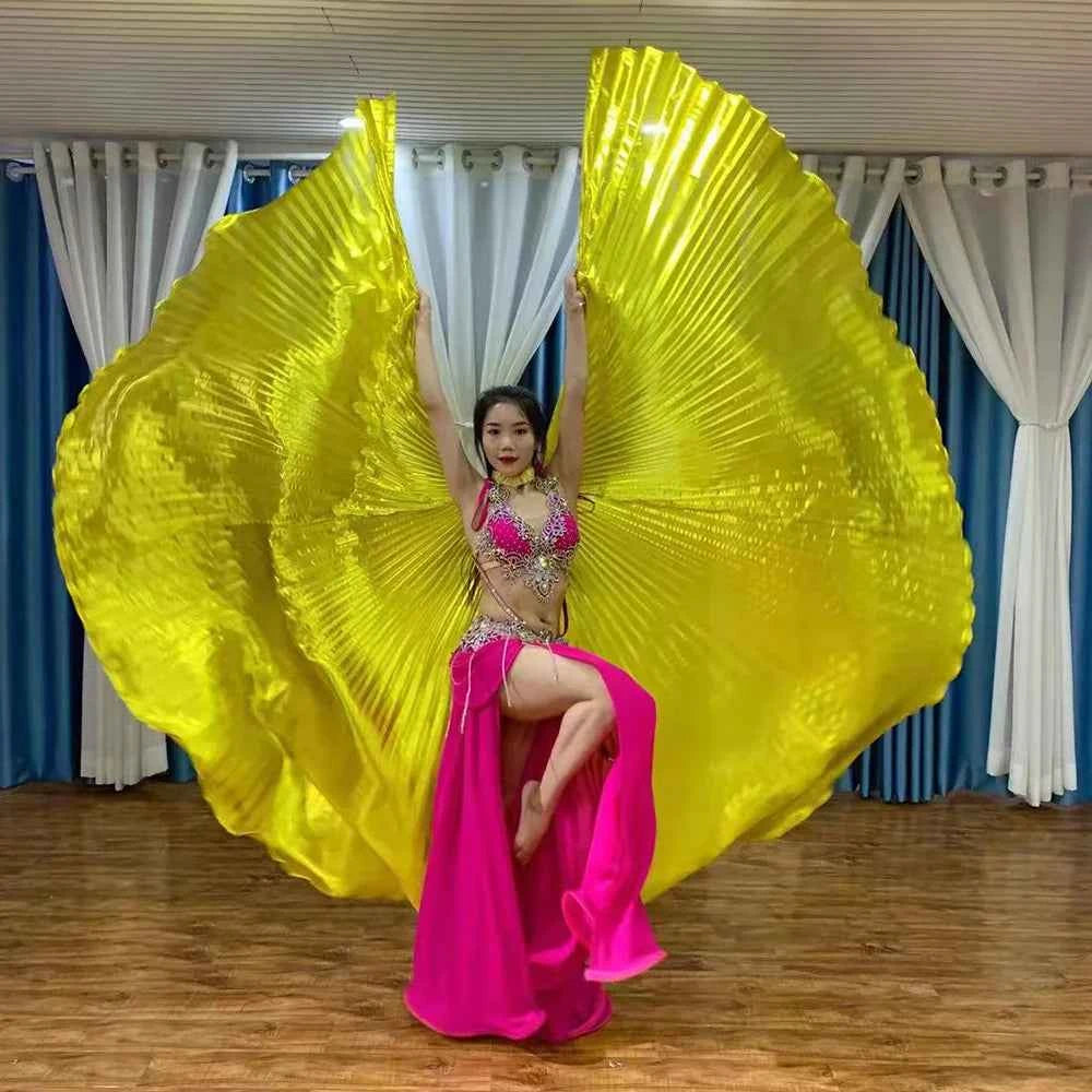 Two-Color Golden Wings Belly Dance Performance Props Stage Show Accessories Options Egyptian Alas Isis Wings With Sticks