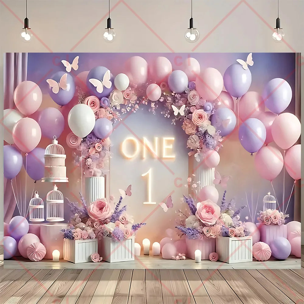 Newborn Baby 1st Birthday Backdrop Pink Blue Balloon Girl Boy Baby Shower Cake Smash Photography Background Decor Photo Studio