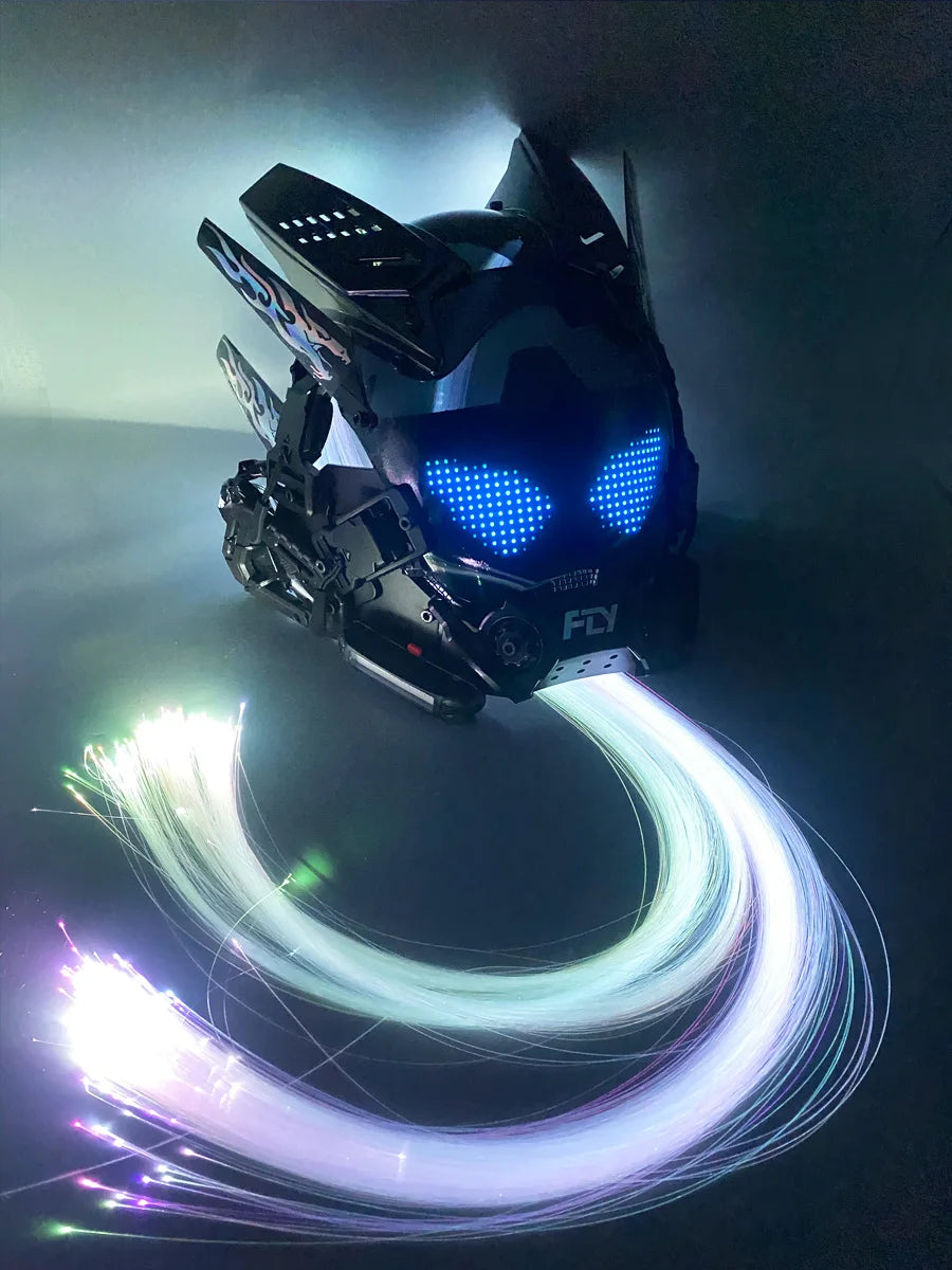 Cyber Punk Mask Mech Warrior Cosplay Helmet With LED Color Screen With Light Up Braids Cosplay Helmet Halloween Party Props Gift - Big Tim's Magic Emporium