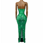 Emerald Snake Rhinestone Illusion Strapless Gown Sculpted Serpent Floor-Length Evening Dress