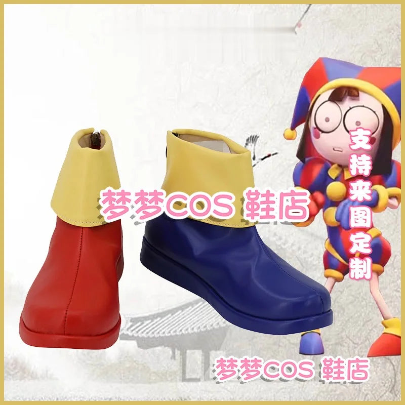 Pomni Clown Cosplay Shoes Red and Blue PU Leather Boots Halloween Carnival Cosplay Props Custom Made - Big Tim's Magic Emporium