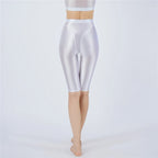 Oil Glossy High-Stretch Knee-Length Shorts Satin Shine Performance Biker Shorts