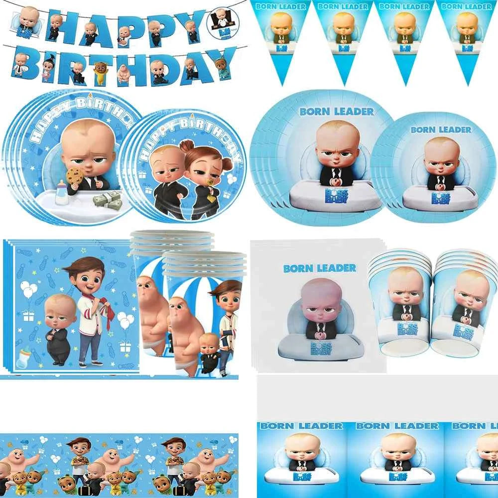 Cartoon Bossed Baby Newborn 1st Birthday Party Decorations Cute Balloons Plates Banner Tableware Set for Kids Party Favors Gifts